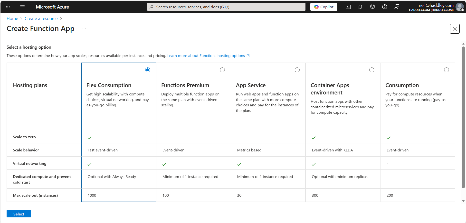 Select a hosting option